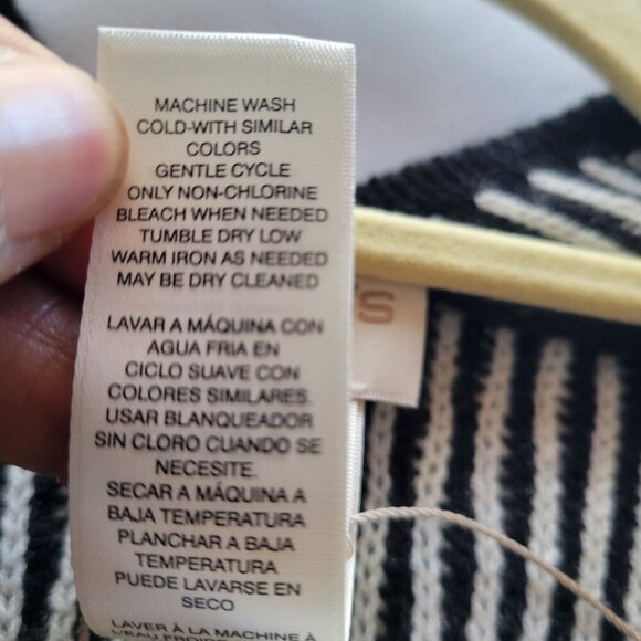 Chico’s Flowy Fringe Poncho Wrap Sweater – White & Black, One Size - Picture 11 of 16